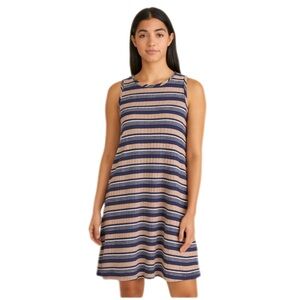 Miami Striped Knit Shift Dress Sleeveless  Size M Navy Tan Pink White
